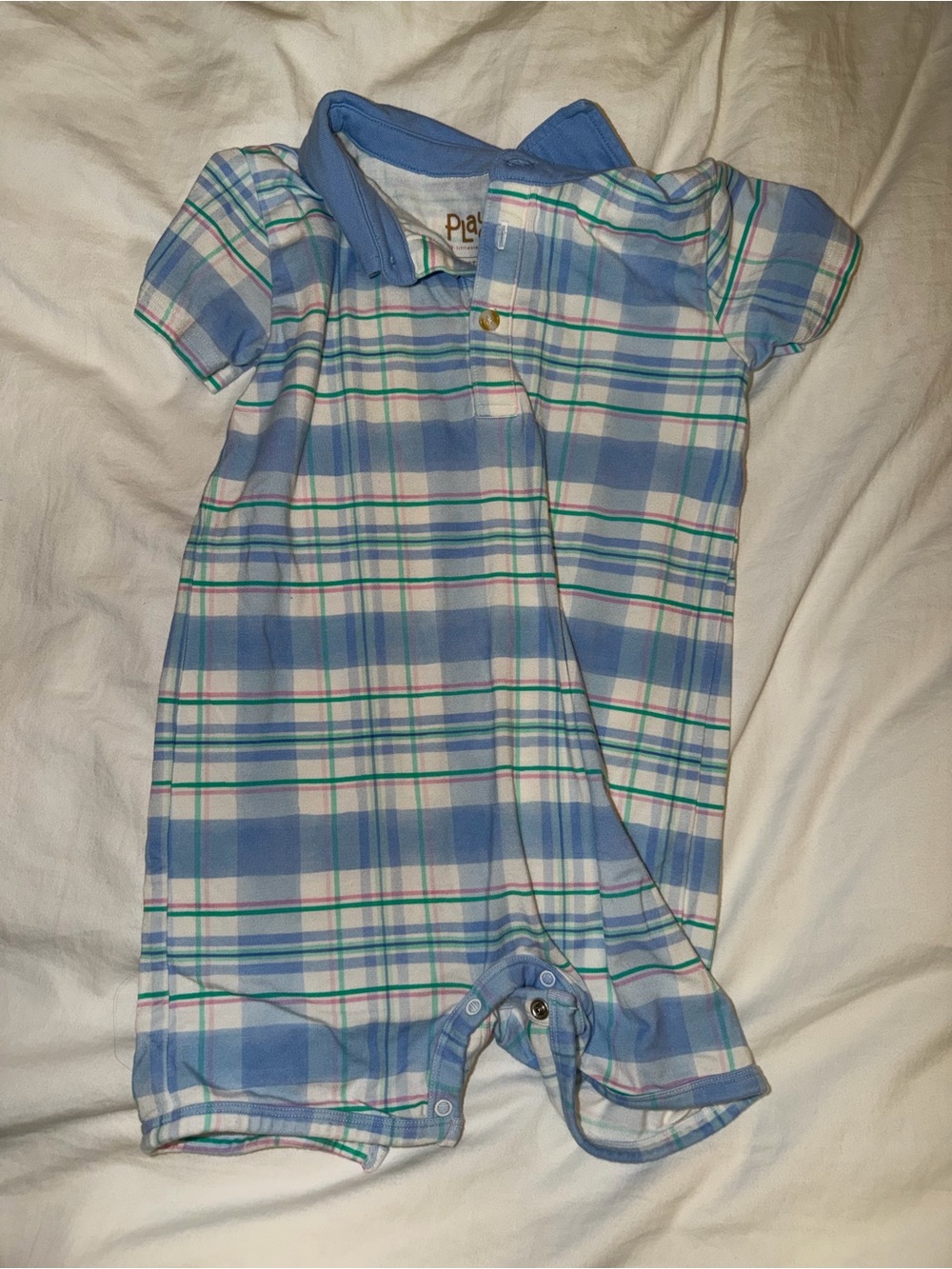 Little Sleepies Blue Plaid Kids Romper